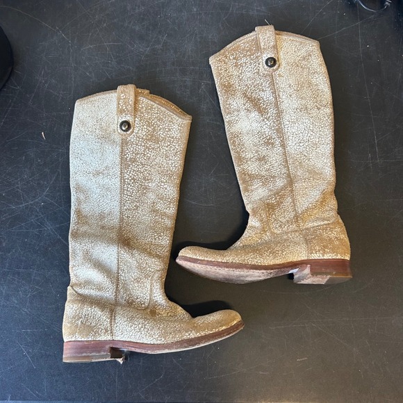Shoes - Frye Melissa Button Tall Boots Crackle Metallic Gold Leather Womens 5.5 B 76554